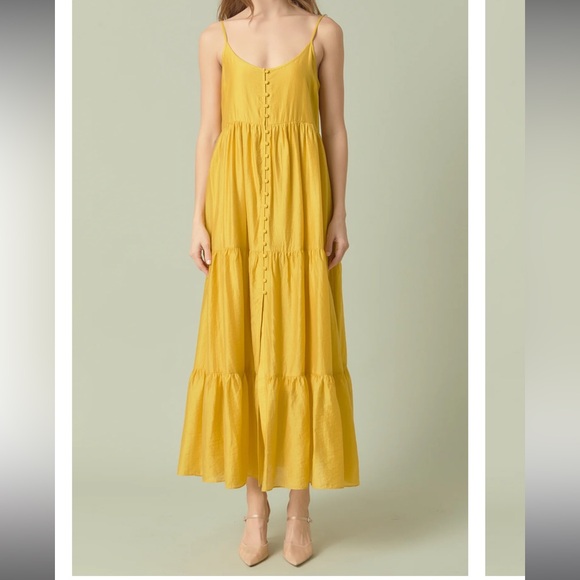 Endless Rose yellow button detail tiered maxi dress size small NWT - Picture 2 of 6